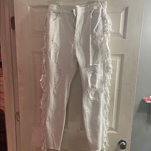 Fashion Nova White Distressed Skinny Jeans